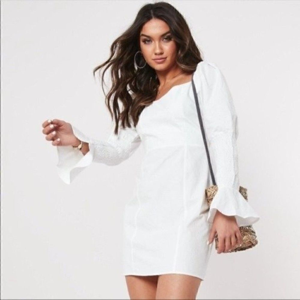 Misguided white milkmaid dress size 10 tall bell sleeve boxB